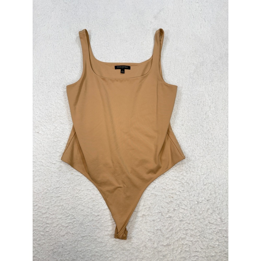 Banana Republic Womens Tan Square Neck Sleeveless Thong Bodysuit Large